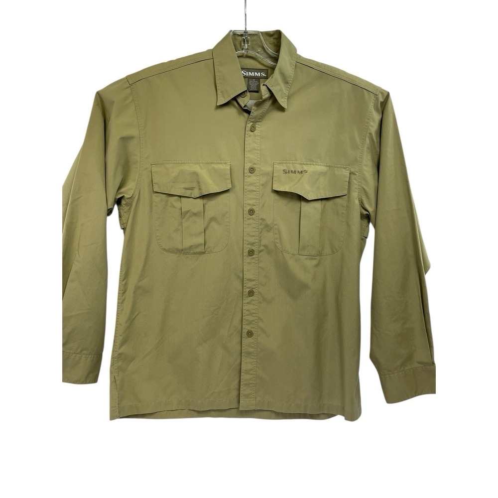 Simms Mens‎ Sz Medium Greenish Brown Button Down Vented Fishing Shirt (S8) EUC
